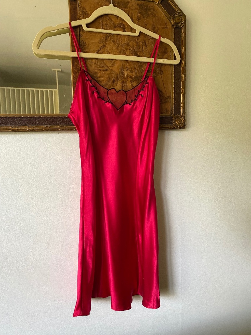Rare VTG 1990s Victoria's Secret Red Silk Mesh Heart Half Slip Coquette Small